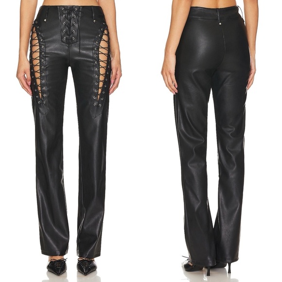 I.AM.GIA Xenia Pant in Black Vegan Leather High Rise Grunge Lace Up size XXS - Picture 2 of 11
